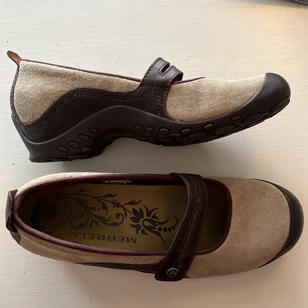 Merrell Plaza Bandeau dark taupe leather/suede mary jane shoes 8.5